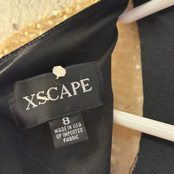 XSCAPE Black Long Sleeve Evening Gown with Illusion Beaded Mesh โ Size 8 - Picture 7 of 12